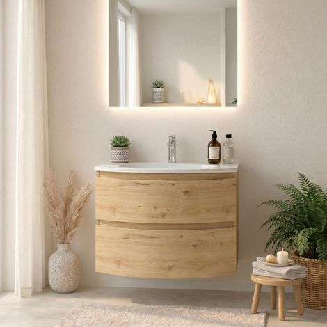 Mobile Bagno Sospeso 70Cm Curvo Rovere Oro Moderno  Los Angeles