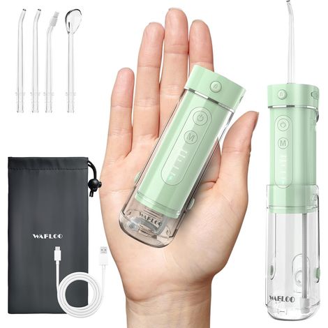 Mini Jet Dentaire Hydropulseur Portable, 5 Modes, Réservoir 180ml, IPX7 Étanche, Jet Dentaire de Voyage, Mini Water Flosser pour Maison et Déplacements, Vert (1/5)