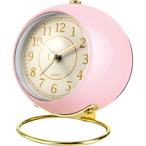Petites horloges de bureau pour chambre à coucher, réveil silencieux Vintage Gold Aesthetic Trendy Decor Table Clock (Blanc cassé) (1/2)