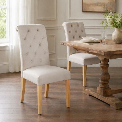 Set di 2 sedie da pranzo in velluto con gambe in rovere, beige DESVIAE (1/5)