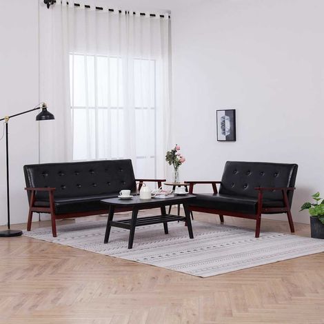 2 pcs Ensemble Canapés droits de relaxation Canapé relax - Canapé de salon Noir Similicuir BV488754 - BonneVie (1/5)