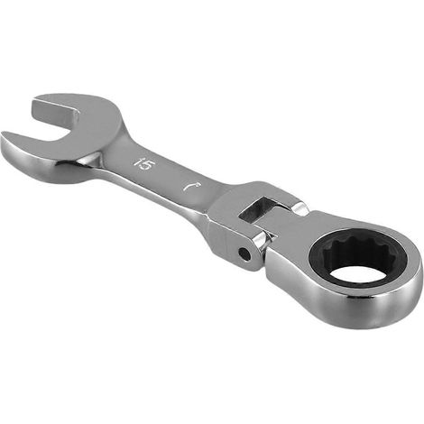 Clé à cliquet à poignée courte avec bras mobile, clé à fourche double usage rapide, outil de quincaillerie, clé facilitant le travail (15 mm) (1/5)