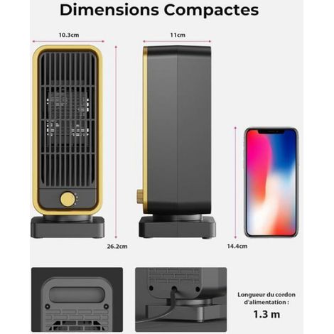 Chauffage D'Appoint - 900 W PTC - Pour Bureau Chambre Salon - Portable Silencieux Avec Sécurité Anti-basculement Et Surchauffe - 1 Pièce