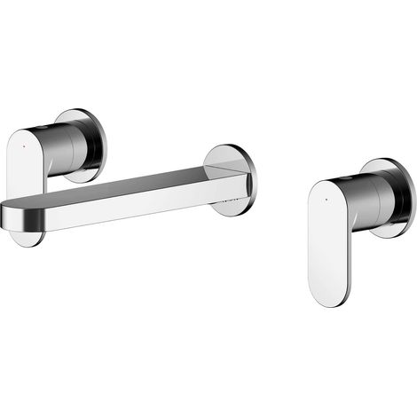Balterley Enville Modern Round Wall Mount 3 Tap Hole Basin Mixer Tap with Lever Handles and Spout - Chrome Finish