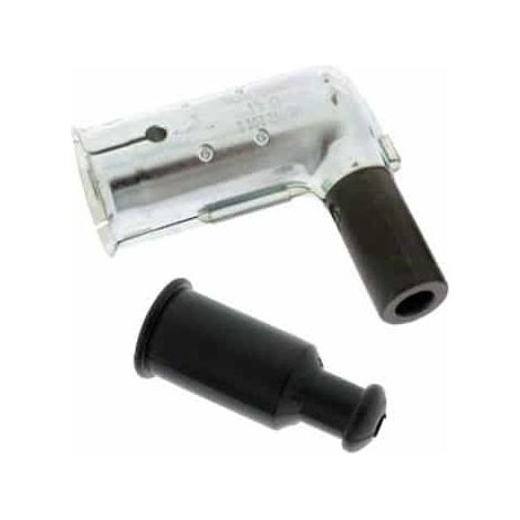 Antiparasite / connecteur de bougie d'allumage universel métallique adaptable sur bougie d'allumage de 21mm pour fil Ø: 7mm.