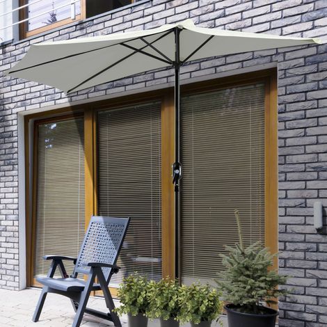 Parasol mural semi-circulaire jardin 2,7x1,5m manivelle, blanc