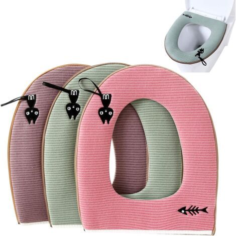 Housse de WC,3pcs Housse de Siège de Toilette Abattant WC Coussin Lavable Toilet Seat Cover Cushion Toilet Cover (1/5)