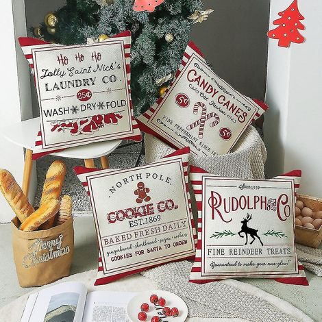 Décoration de Noël, taie d'oreiller de Noël 45 x 45 cm, ensemble de 4 pièces, jeté rouge à motif bison, Noël (1/5)