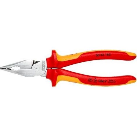 KNIPEX 08 26 185 Pinza universale con testa a punta isolati con manici rivestiti in materiale bicomponente, collaudati VDE cromata 185 mm