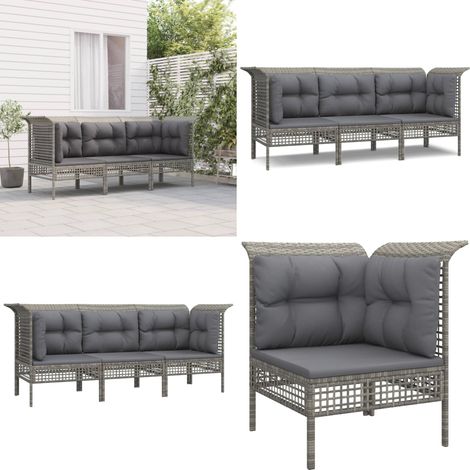 Set Divani da Giardino 3 pz con Cuscini in Polyrattan Grigio - Divano angolare - Divano centrale