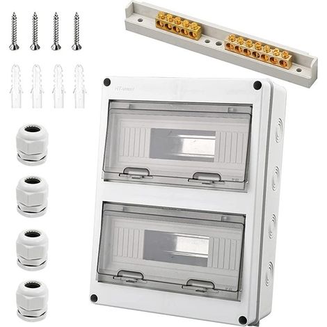 Waterproof Electrical Box, IP65 Outdoor Waterproof Electrical Box 24 Modules, with 7 Terminals, 4 Connectors, for Outdoor Use, Industrial Sites, Charging Stations (24 Modules) (1/5)