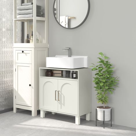 Mueble Bajo Lavabo con Estante Ajustable para Lavabos sin Pedestal 60x30x63 cm Blanco Crema (1/5)
