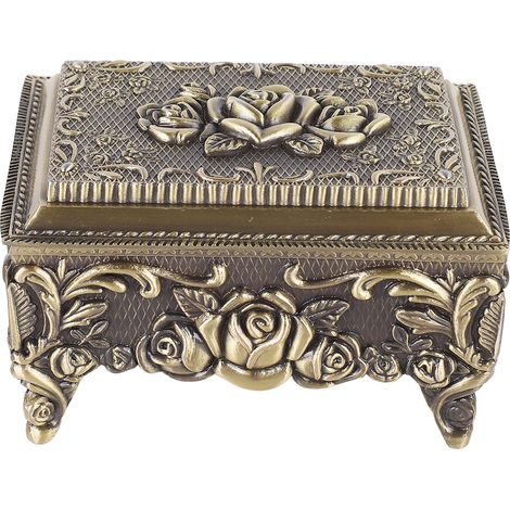 Coffre de rangement pour bijoux vintage en alliage, grande capacité, couleur bronze, boîte à bijoux décorative pour bagues et boucles d'oreilles [2046AB] (1/5)