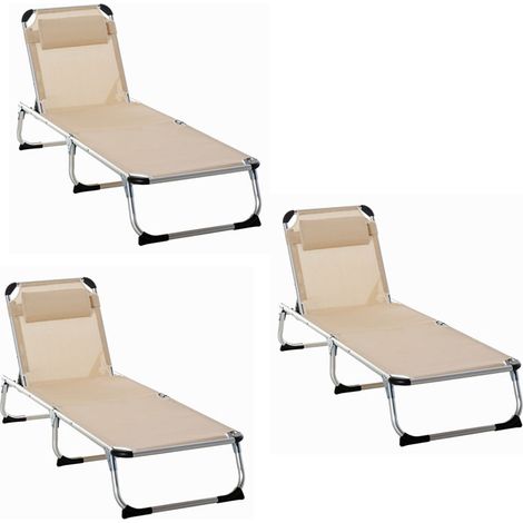3er-Set gartenliege Alu 4-fach verstellbar faltbar ergonomisch, Netzstoff Beige 170x60x76cm für Garten & Terrasse