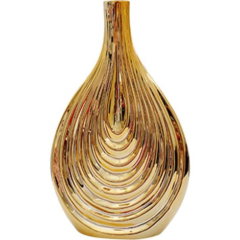 Vase en Céramique Côtelée Nordique Grand Format Pot de Fleurs Décoratif Doré pour Composition de Fleur et Décoration de Table Moderne Vase Support (1/5)