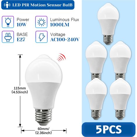 (5 ampoules, blanc chaud 3000K) Ampoules LED à détecteur de mouvement PIR, adaptées aux couloirs et aux portes de la maison. (1/5)