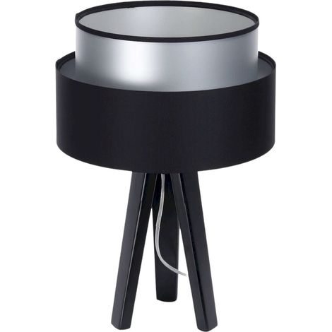 Lampe à poser élégante abat jour noir et intérieur argent satiné - noir satin avec intérieur argenté (1/5)