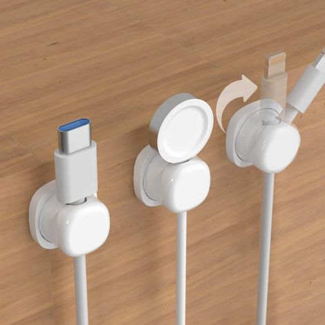 9 pièces Clips câble magnétique auto-adhésif, organisateur de câble 360° rotatif pour bureau et table de nuit, rangement câble USB HDMI audio (1/4)