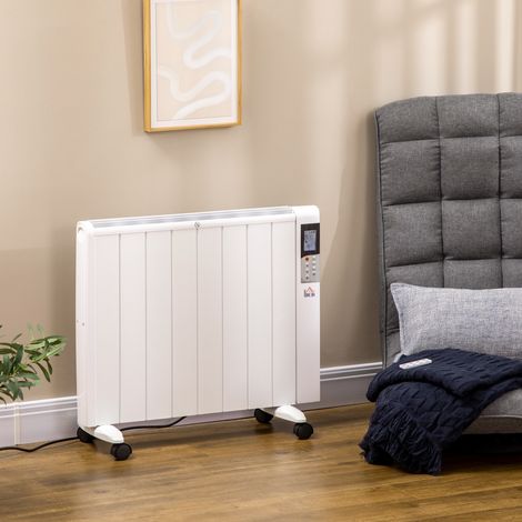 Chauffage d'appoint électrique 1000/2000 W avec minuterie et réglages de température pour pièces jusqu'à 15 m². 75 x 31 x 66,5 cm. Blanc