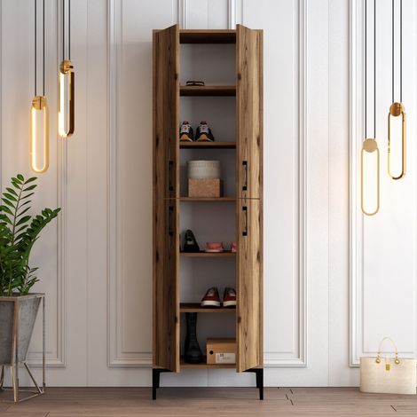Armario Multiusos Grande Laino, 6 Estantes, 4 Puertas, 6 Compartimentos, 60x200h cm Marrón Roble (1/5)