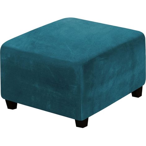 Housse de protection en velours pour ottoman, repose-pieds carré extensible, housse de protection de meubles avec élastique en bas pour salon, chambre à coucher (bleu eau) (1/5)