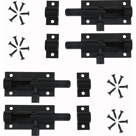 Lot de 4 verrous de porte noirs, petits, coulissants, avec vis.