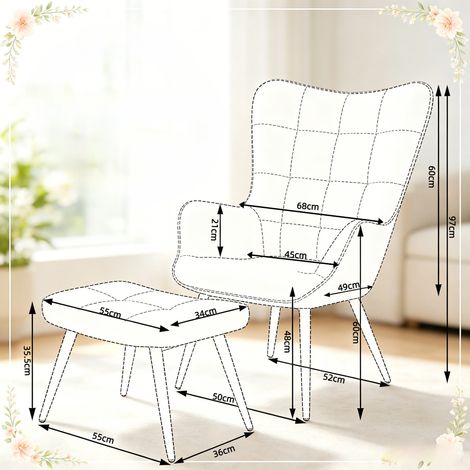 Ensemble fauteuil lounge confortable, siège TV design avec pouf assorti, chaise longue élégante et repose-jambes (lot de 2 pièces). (1/5)