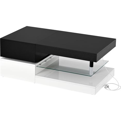Mesa de centro moderna LED con APP y Bluetooth, vidrio, acabado brillante, negro blanco (1/5)