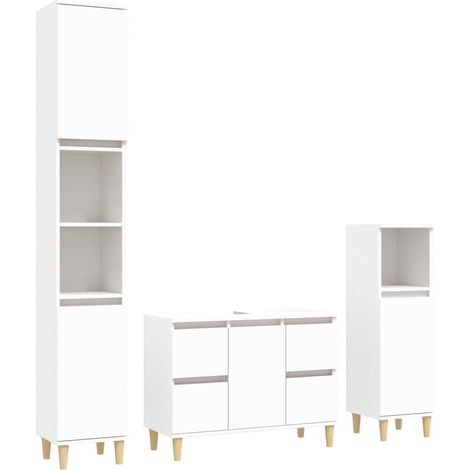 Maison Exclusive - 3-tlg. Badmöbel-Set Weiß Holzwerkstoff