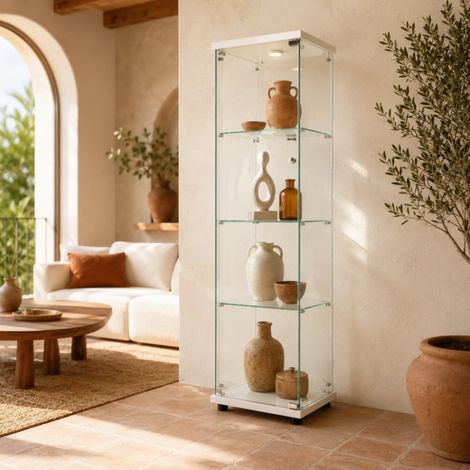 Vitrine Exposition, Vitrine vitrée avec serrure, Vitrine Transparente, Vitrine de Collection 1 porte, 4 Étagère avec LED, Étagère de Présentation (1/5)