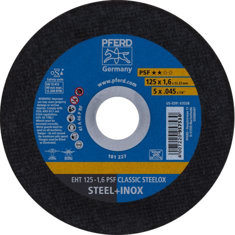 PFERD TOOLS Trennscheibe EHT 125x1,6x22,23 mm gerade Universallinie PSF CLASSIC STEELOX für Stahl/VA 25 Stk