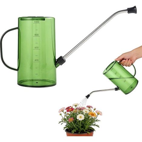 Regadera de 1000 ml，Diseño de boquilla larga，Adecuada para plantas de interior y exterior，suculentas y flores，Regadera con escala de medición (1/5)