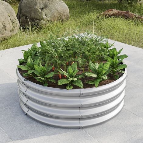 Verzinktes Hochbeet, runde Freedom-Hochbeete für den Garten, geeignet für Gemüse, Obst und Blumen, silberfarben (1/5)