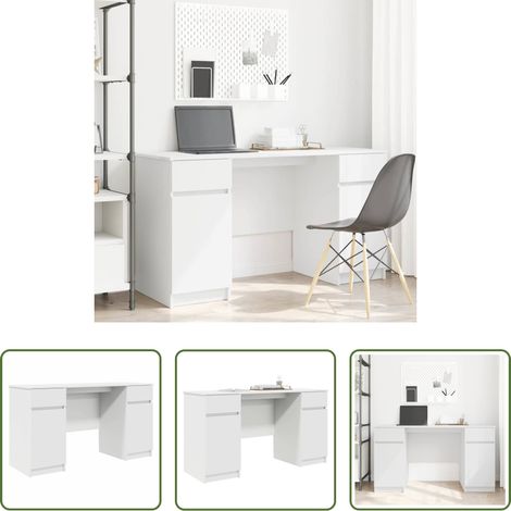 vidaXL Bureau de travail - Bureau avec tiroir Blanc 140 x 49 x 76 cm Bois d'ingénierie (1/5)
