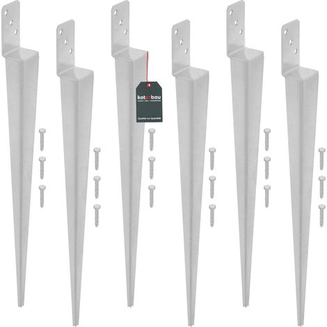 KOTARBAU® Lot de 6 Pièces Support Poteau Bois - Pied de Poteau - 600 mm - Acier Galvanisé - 60 x 110 mm - Argent - pour Clôtures - Pavillons - Pergolas - Résistant à la Corrosion (1/5)