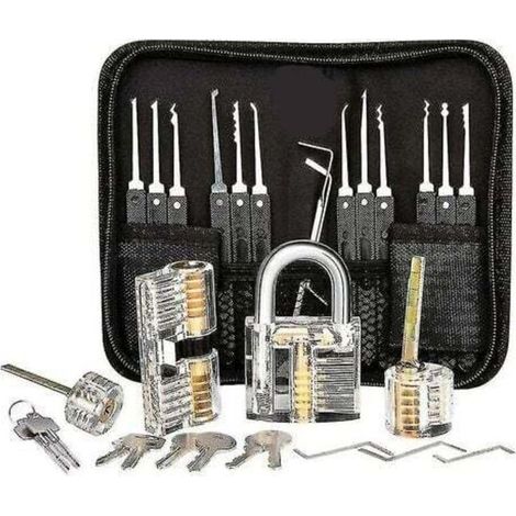 CYRILL –Kit de crochetage de serrure , kit de crochetage de serrure de 25 pièces, outils de pratique avec 3 serrures transparentesaj (1/3)