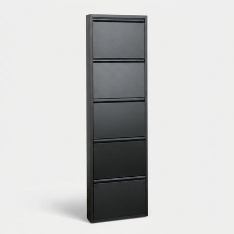 Zapatero metálico ahorraespacio de 5 puertas Utility - Negro