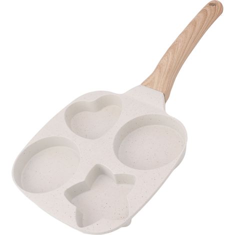 Poêle à frire 4 tasses pour petit-déjeuner, œuf, crêpe et burger, en alliage d'aluminium antiadhésif avec manche en bois. (1/5)