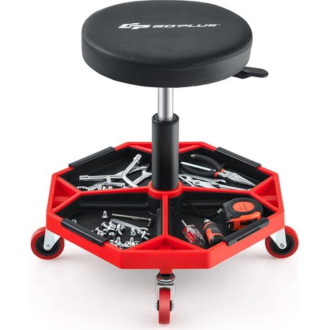 Costway – Tabouret d'atelier pneumatique réglable 41-55 cm – 4 roulettes universelles – Plateau à outils avec 4 boîtes amovibles – Charge max 150 kg