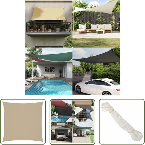 The Living Store Voile de parasol tissu oxford carré 3x3 m beige - Parapluie - Voile Solaire - Parasol Carré - Parasol Extérieur - Protection Solaire (1/5)