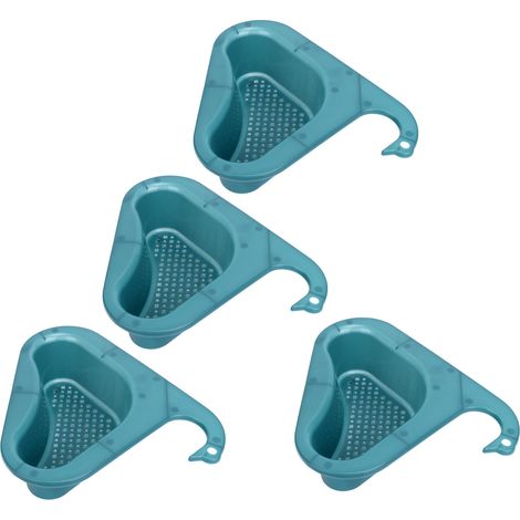 Lot de 4 paniers égouttoirs triangulaires multifonctionnels pour évier, pour savon, brosse à dents, éponge et fruits (bleu clair). (1/5)