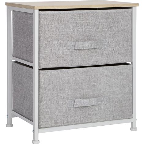 Table de chevet avec 2 tiroirs en tissu, structure en fer et plateau étanche, design compact et léger pour chambre ou salon, coloris panneau clair et tiroir gris (1/5)