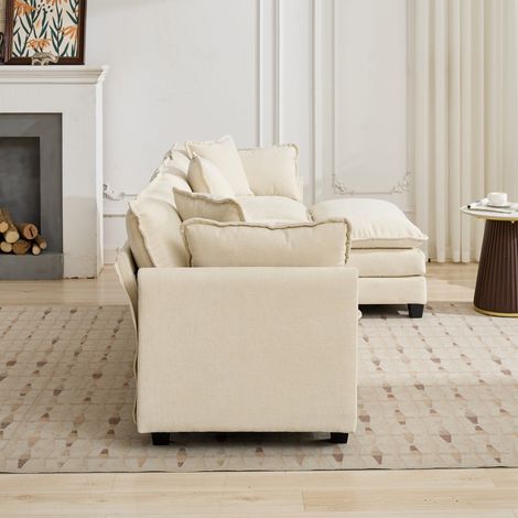 Coussin d'accoudoir uniquement pour canapé Cloud, méridienne moderne, parfait pour séjour, chambre ou studio, rembourrage double épaisseur moelleux, étoffe chenille aérée, couleur sable, DE501CBG (1/4)