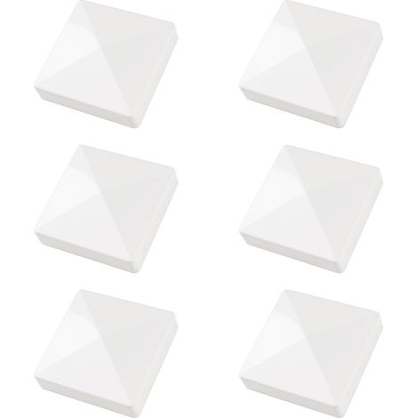 Lot de 6 capuchons de poteau de clôture blancs de 8,9 x 8,9 cm, capuchons de poteau de clôture en PVC rigide, imperméables et résistants aux UV pour la protection des poteaux en bois (1/5)