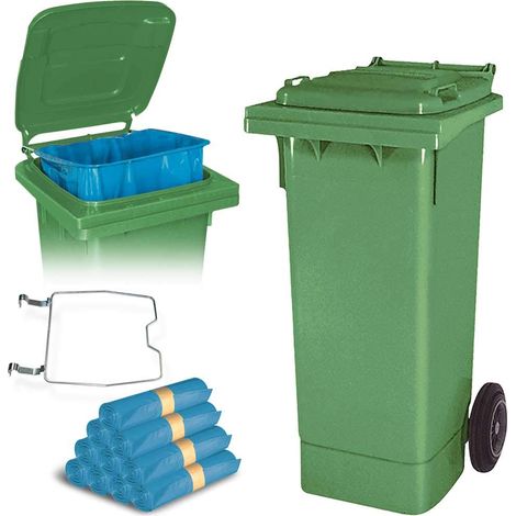 BRB 80 Liter Mülltonne mit Halter für Müllsäcke, inkl. 250 Müllsäcke (grün) (1/3)