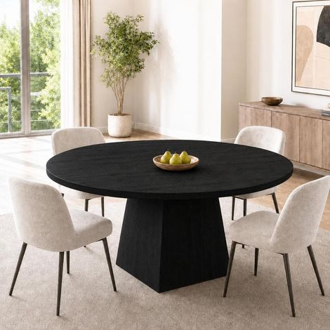 BALOVEBY - Table à Manger Ronde 120 cm, Style Ferme Moderne, Plateau Épaissi, Gain de Place, Pour 4 à 6 Personnes, Vintage Noir (1/5)
