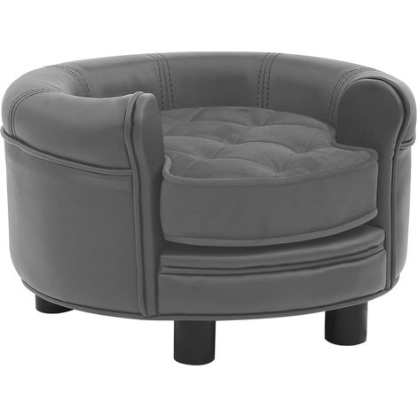 Canapé pour chien, Lit pour animal, Fauteuil pour chien Gris 48x48x32 cm Peluche et similicuir MJU5194 (1/5)
