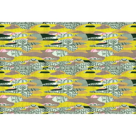 Papier peint panoramique original coloré Tapisserie panoramique graphique jaune pour salle de bain Papier peint panoramique ethnique (1/2)