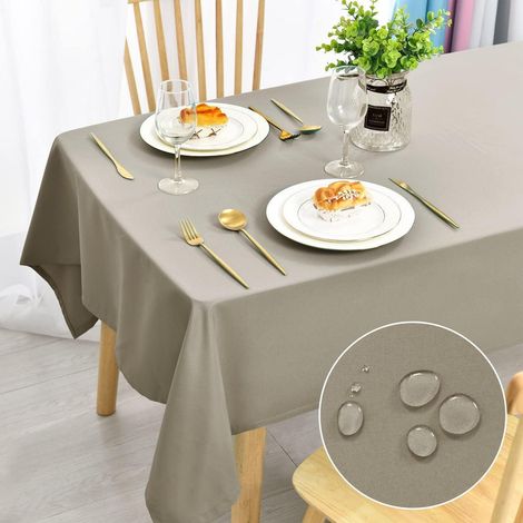 Nappe 140x240cm rectangulaire, imperméable et antitache, polyester, taupe
