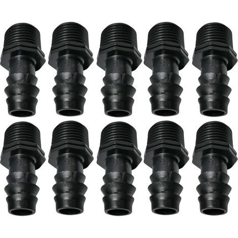 Pack of 10 Ø16mmx1/2'' Male Barbed Drip Hose Adapters/Connectors External Thread (for Ø16mm Hose) - Connector for Irrigation/Watering System